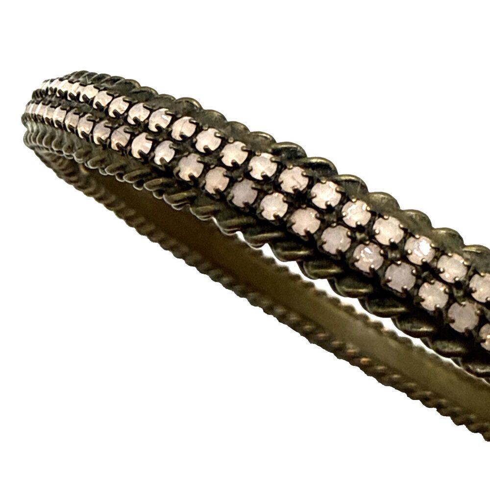 Signed SORRELLI Pink Crystal Rhinestone Bangle Bracelet Bronze Tone Double Row